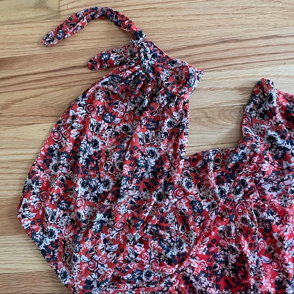 Free People All Dolled Up Mesh Orange Florals Long Sleeve Top Size S
